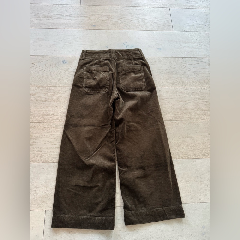 Maeve Anthropologie Colette Corduroy Wide Leg Crop Pants Olive Green 25P - Picture 6 of 9